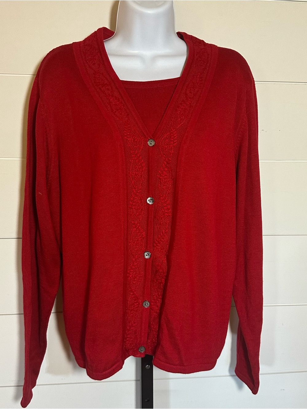 Red V-Neck Button Cardigan Sweater - Women's